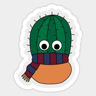 Cute Cactus Design #209: Autumn Cactus With Scarf Sticker